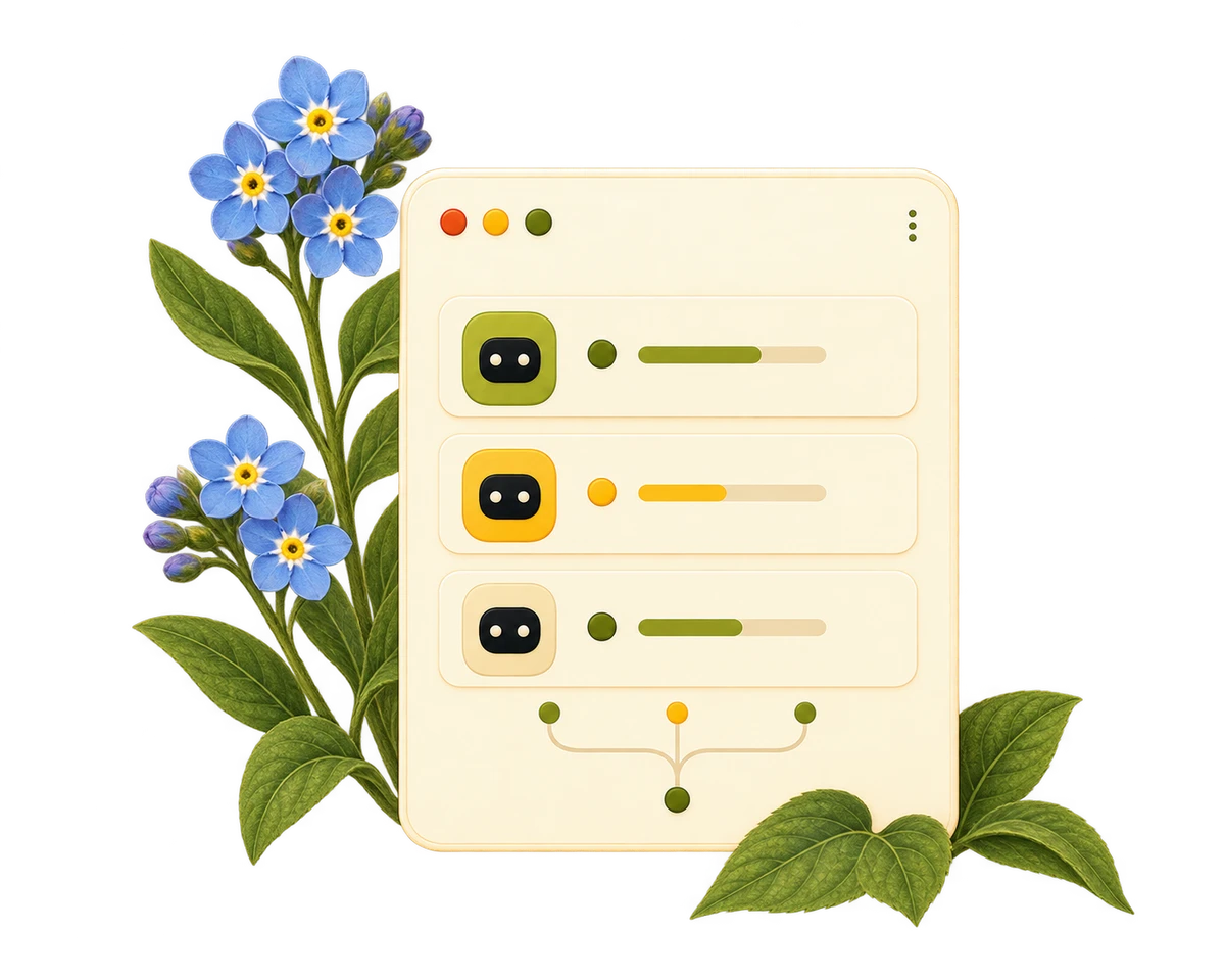 Three agent activity rows gathered in one window, with flowers on the left