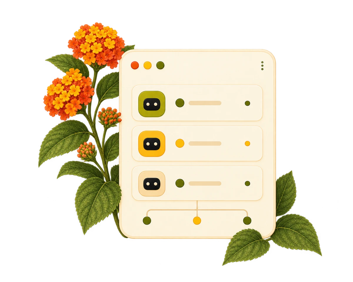 Three agent activity rows gathered in one window, with flowers on the left