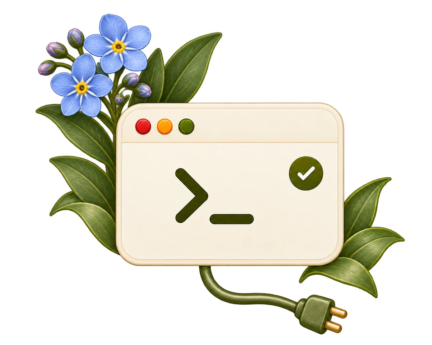 A connected agent terminal with a small flower and an olive cable