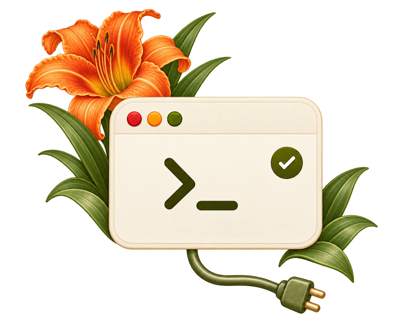 A connected agent terminal with a small flower and an olive cable