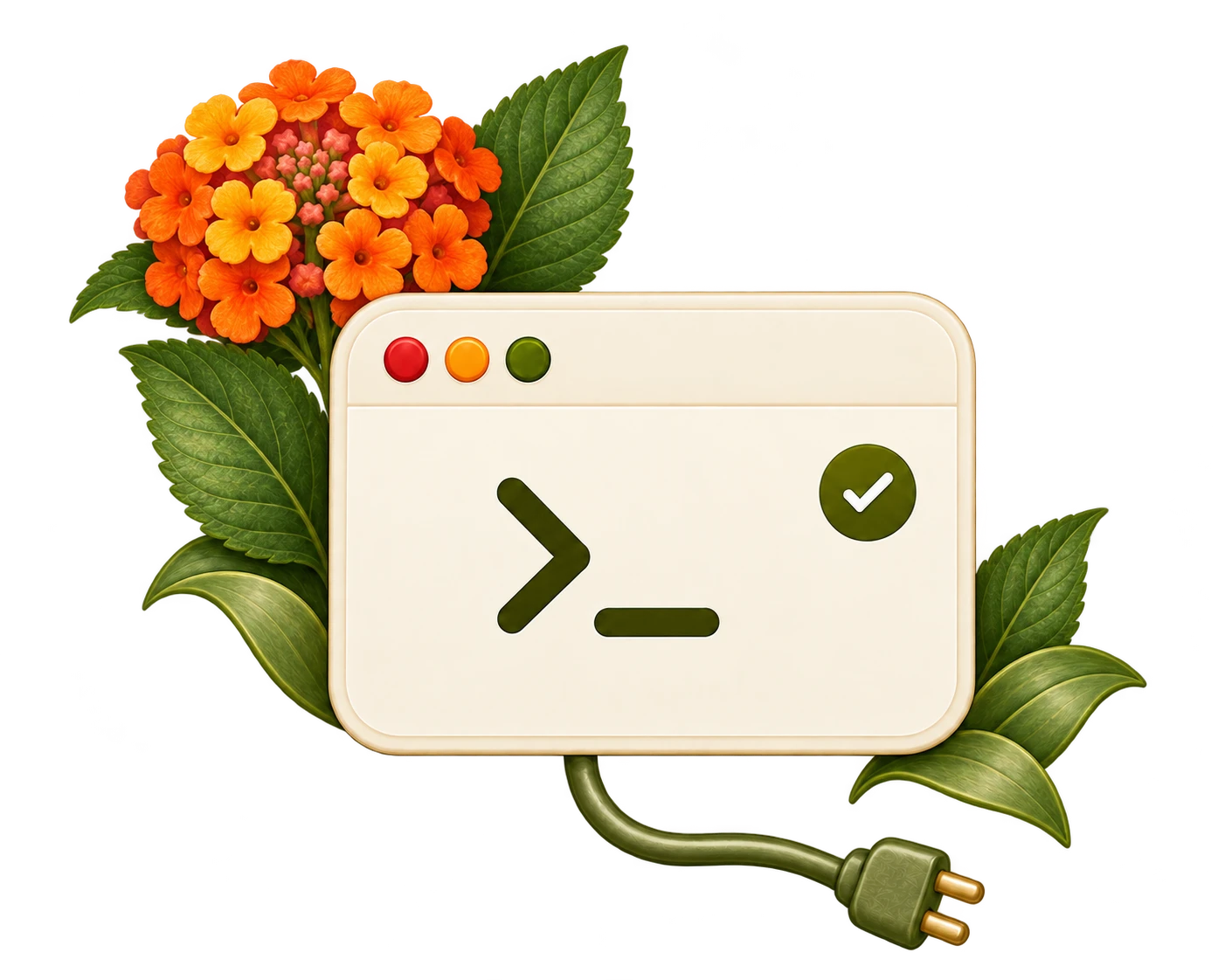 A connected agent terminal with a small flower and an olive cable