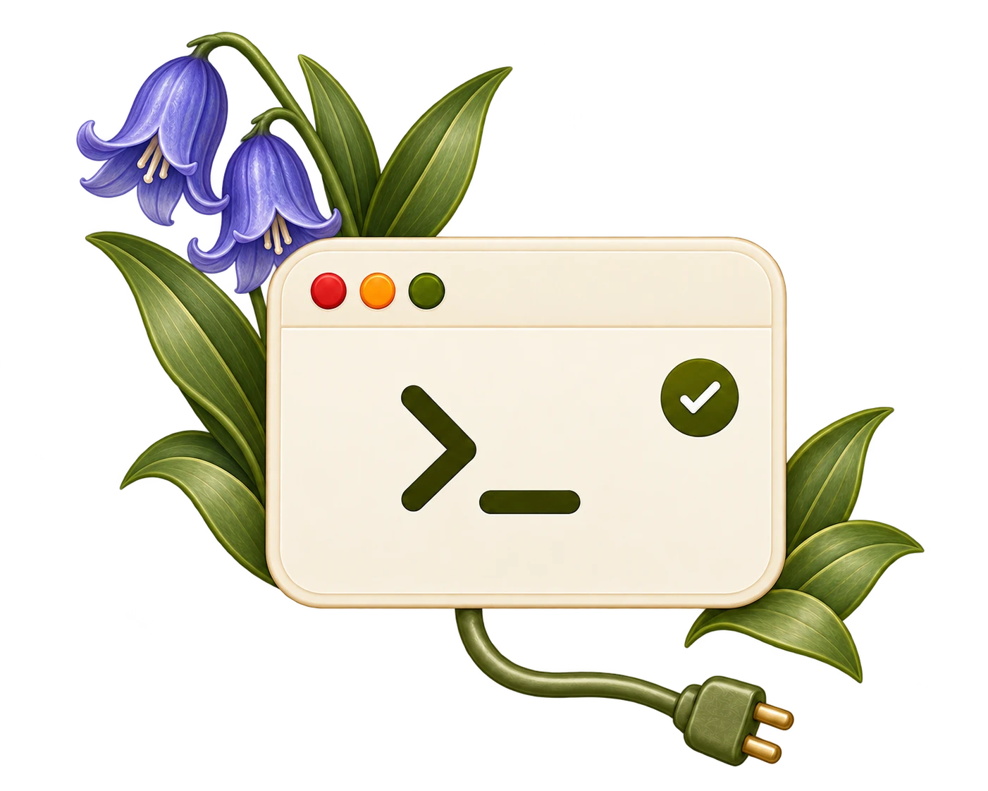 A connected agent terminal with a small flower and an olive cable