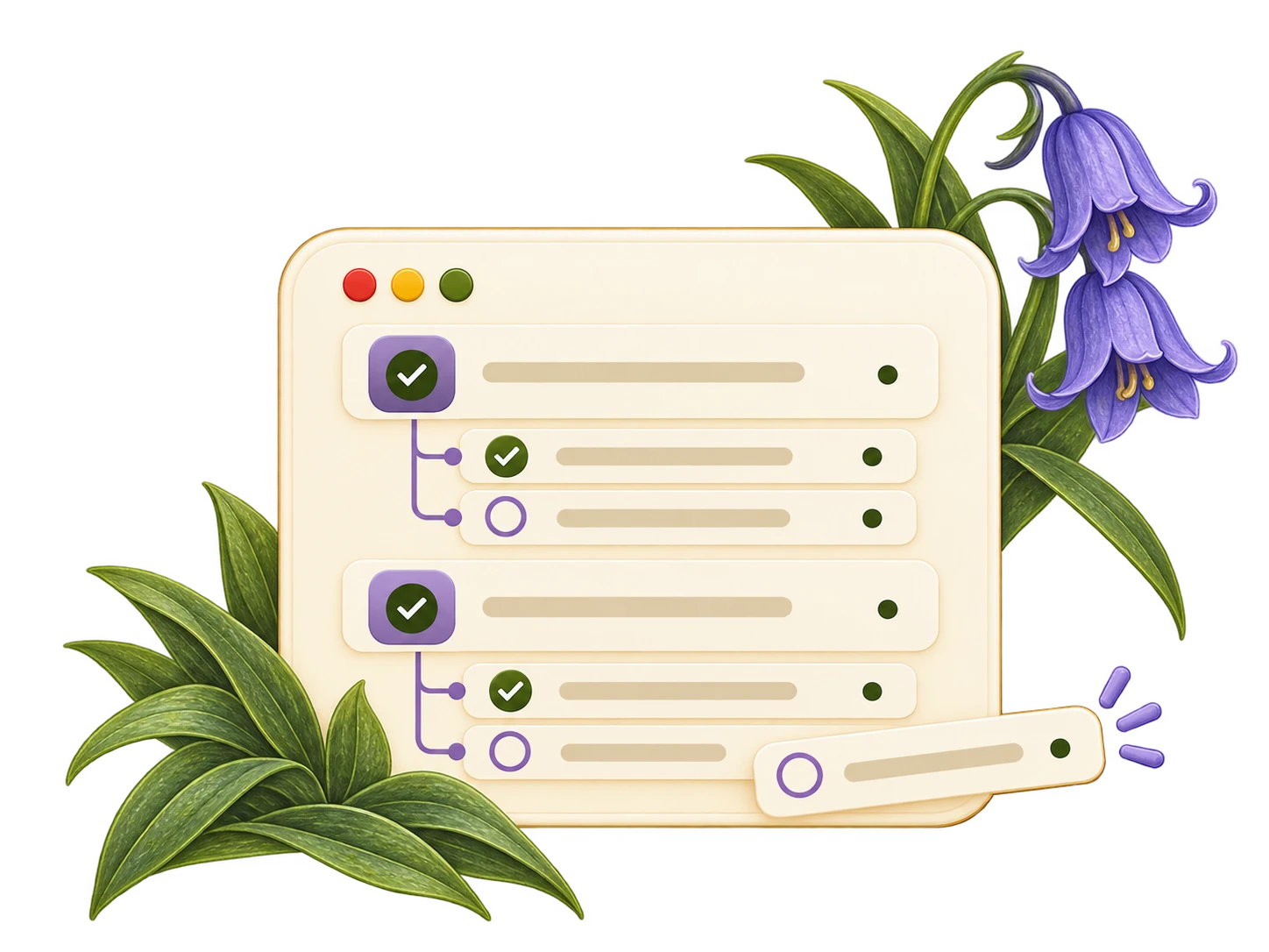 A nested todo list with completed and remaining work