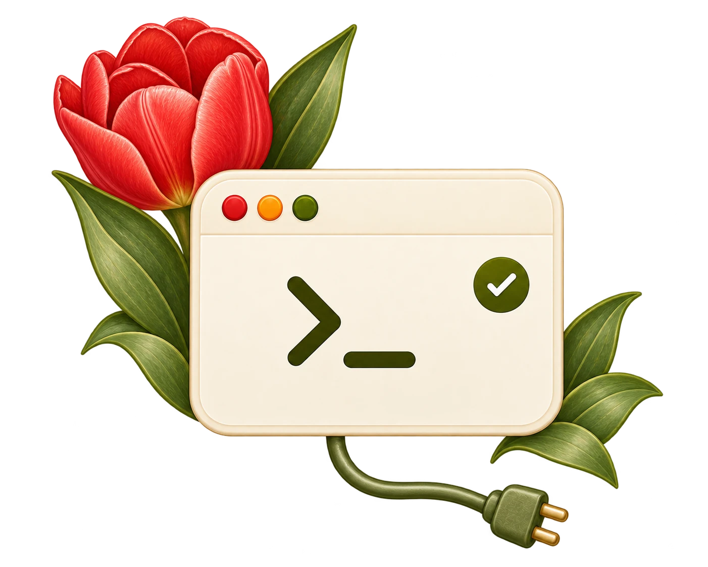 A connected agent terminal with a small flower and an olive cable