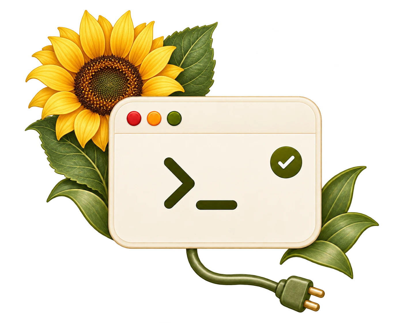 A connected agent terminal with a small flower and an olive cable