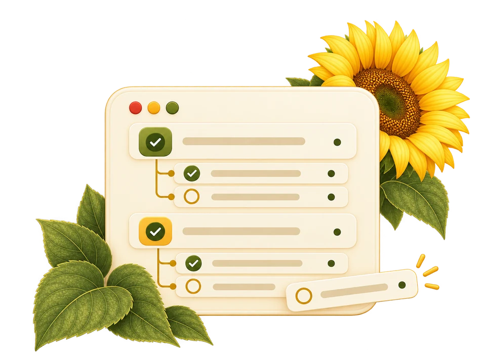 A nested todo list with completed and remaining work