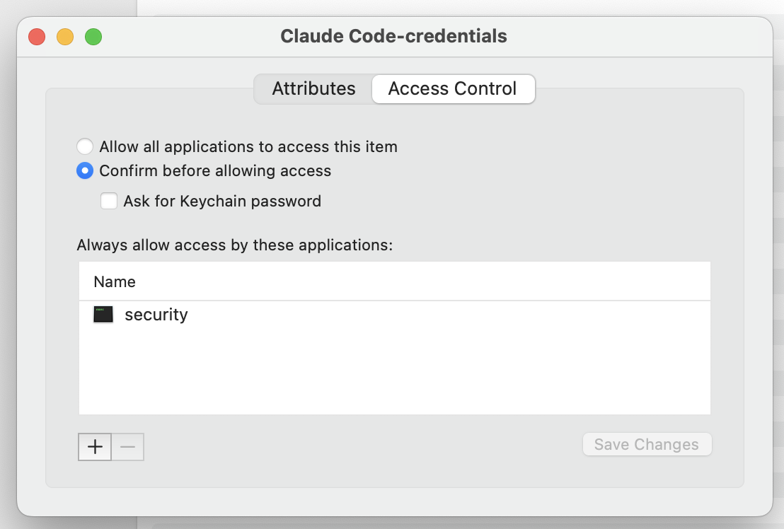 Claude Code-credentials Access Control tab before Blume is added